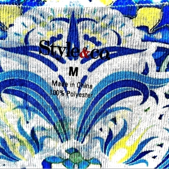 Style & Co M Turquoise Medallion Print Short Sleeve Embellished   Blouse - Picture 3 of 7